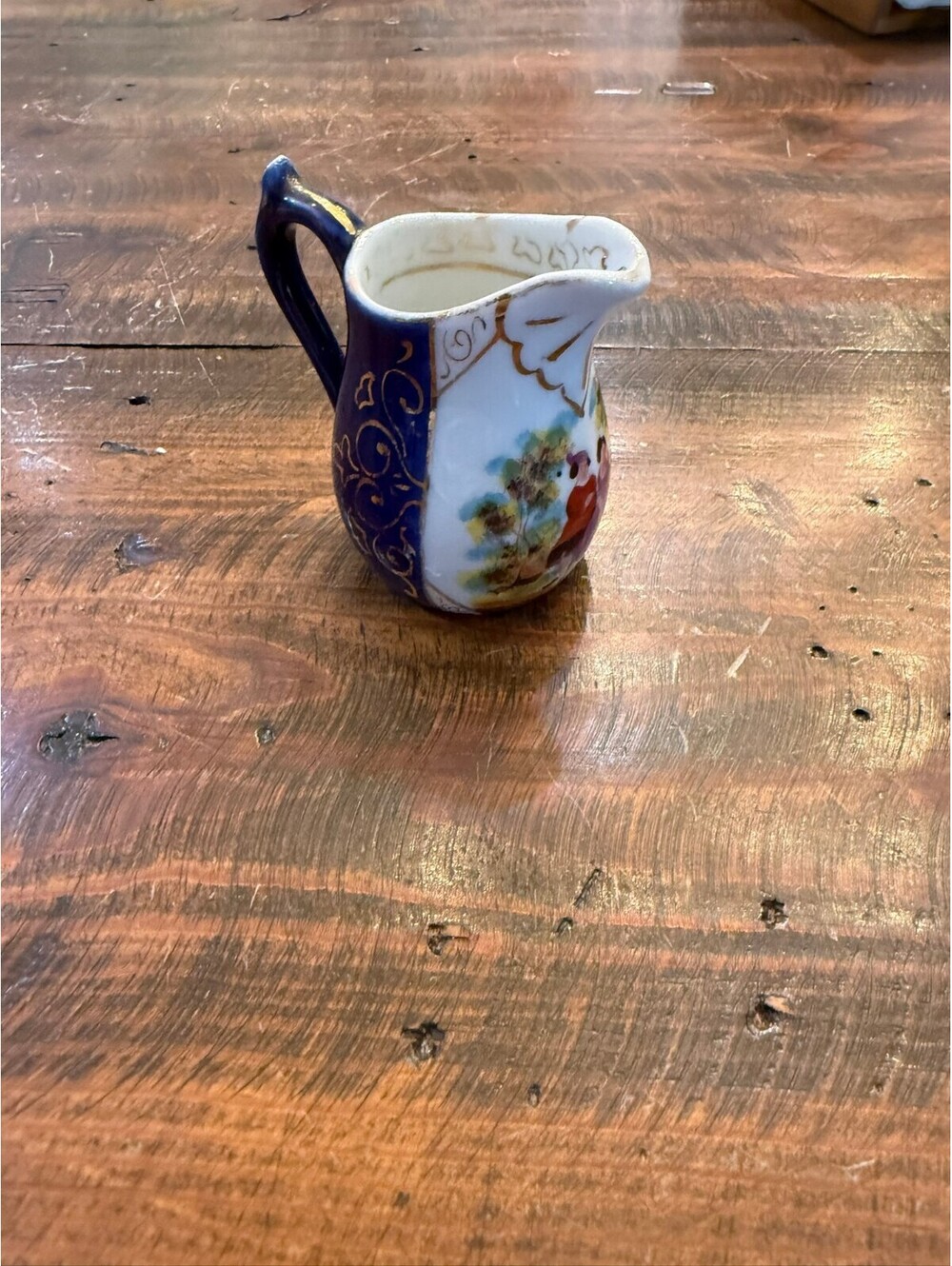 Porcelain Miniature Creamer with Cobalt Blue and Gold Decoration, Hand-Painted